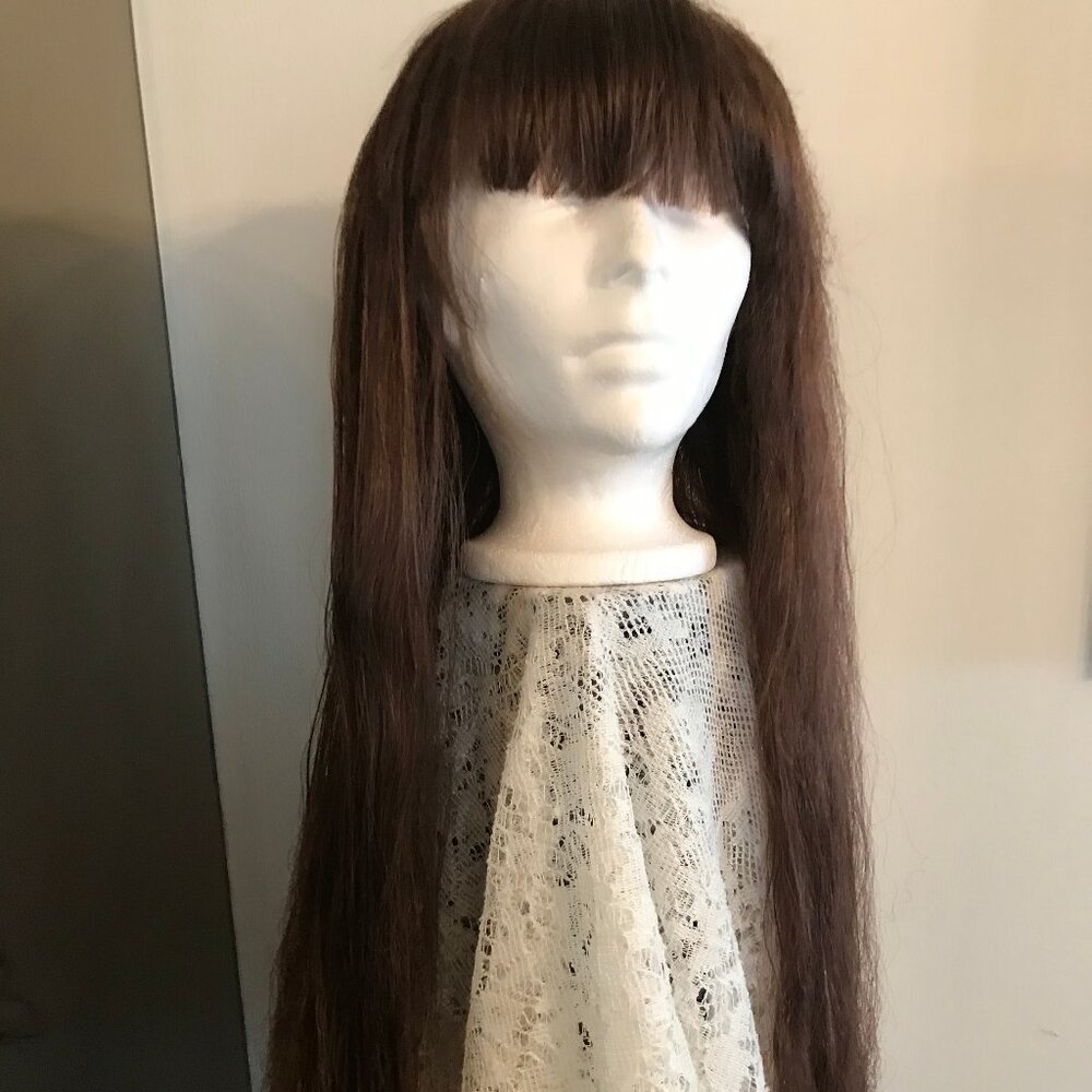 Ladies Long Straight Dark Brown Wig